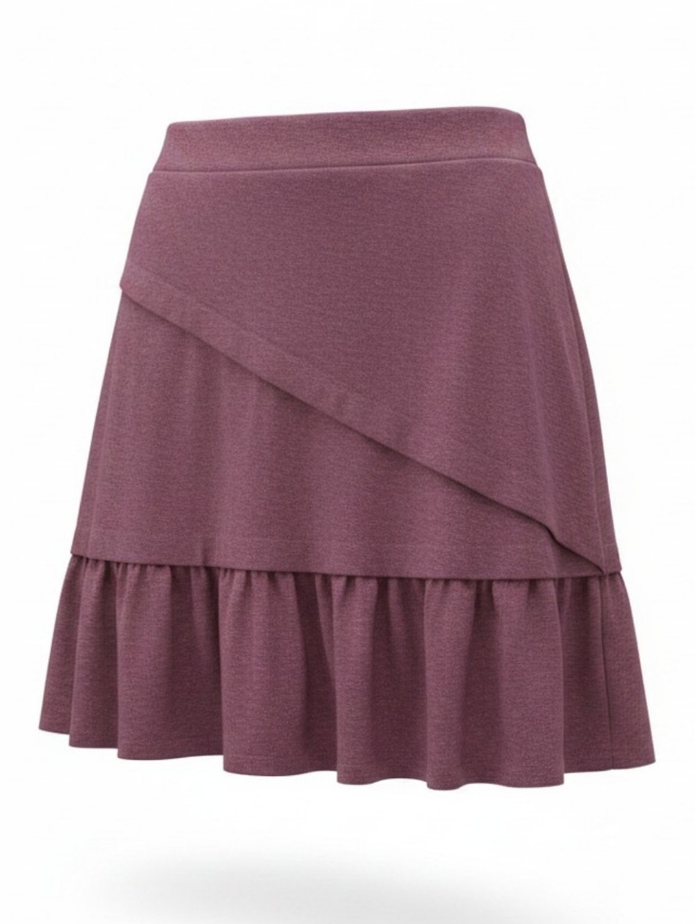 PRANA | Leah Skirt Burgandy Berry Elastic Wool Blend Asymmetrical Ruffle | L